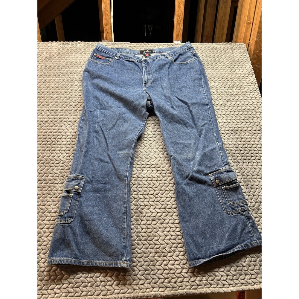 Jalate Womens Cargo Jeans Size 24 Blue Wide Leg Cropped Denim Y2K Skate Grunge